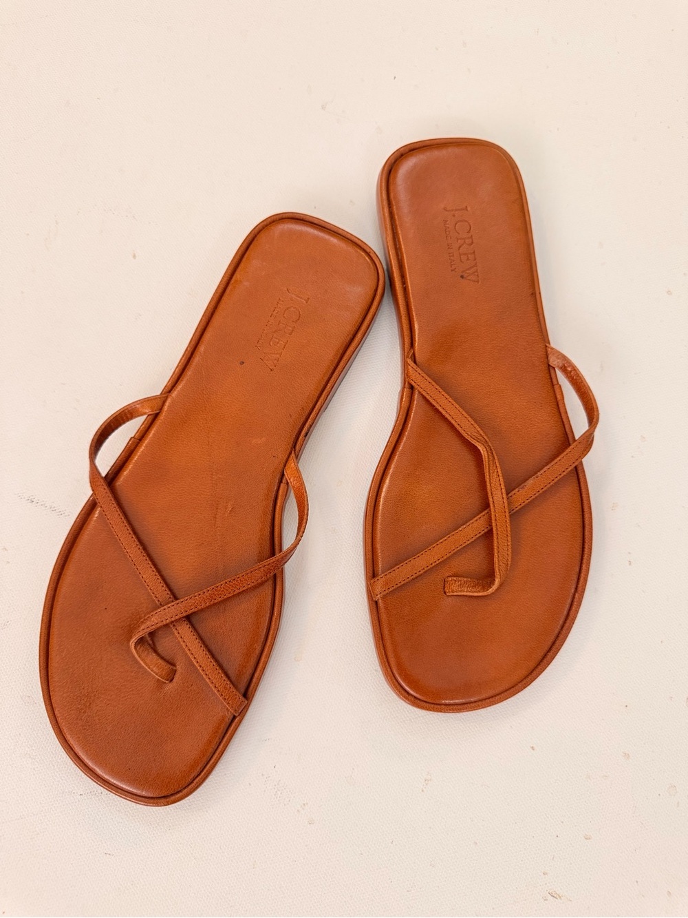 J Crew tan leather toe thong flat sandals